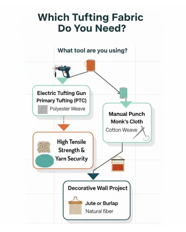 the Tufting Cloth Decision Tree showing primary tufting cloth vs monks cloth