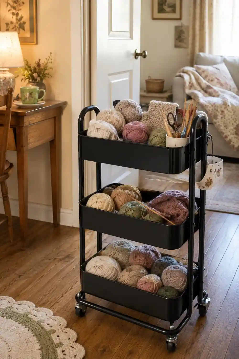 rolling cart yarn storage