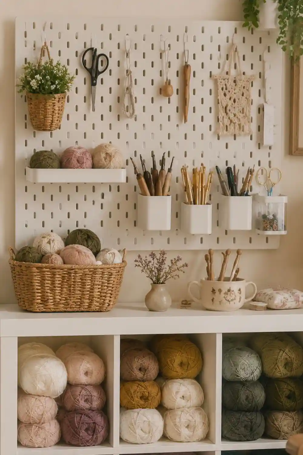 yarn storage diy using pegboard